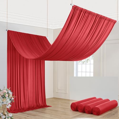 NSSONBEN 20ft×20ft Red Ceiling Drapes for Weddings Parties,4 Panels 5×20 ft Long Ceiling Curtain for Tent Canopy,Wrinkle Free Silk Easy to Draping&Hang Red Drapes for Event Church Stage Photo Bedroom - Image 1