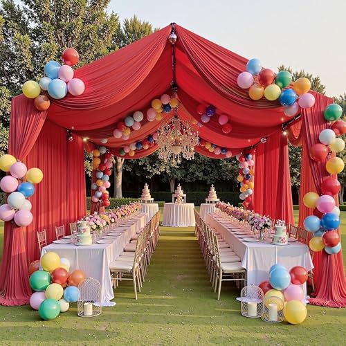NSSONBEN 20ft×20ft Red Ceiling Drapes for Weddings Parties,4 Panels 5×20 ft Long Ceiling Curtain for Tent Canopy,Wrinkle Free Silk Easy to Draping&Hang Red Drapes for Event Church Stage Photo Bedroom - Image 3