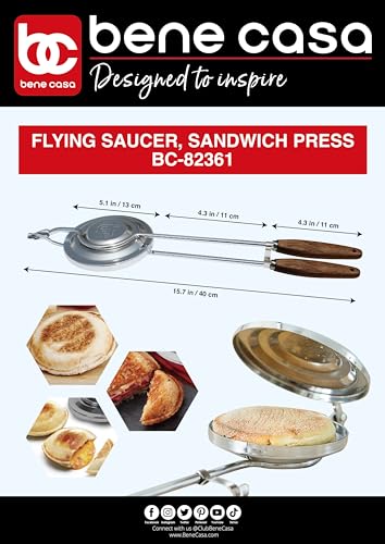Bene Casa - Flying Saucer Sandwich Press with Heavy-duty Natural Wooden Handles (16") - Ideal for Bonfire or Camping Cooking - Image 1