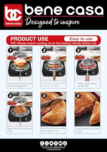 Bene Casa - Flying Saucer Sandwich Press with Heavy-duty Natural Wooden Handles (16") - Ideal for Bonfire or Camping Cooking - Image 2