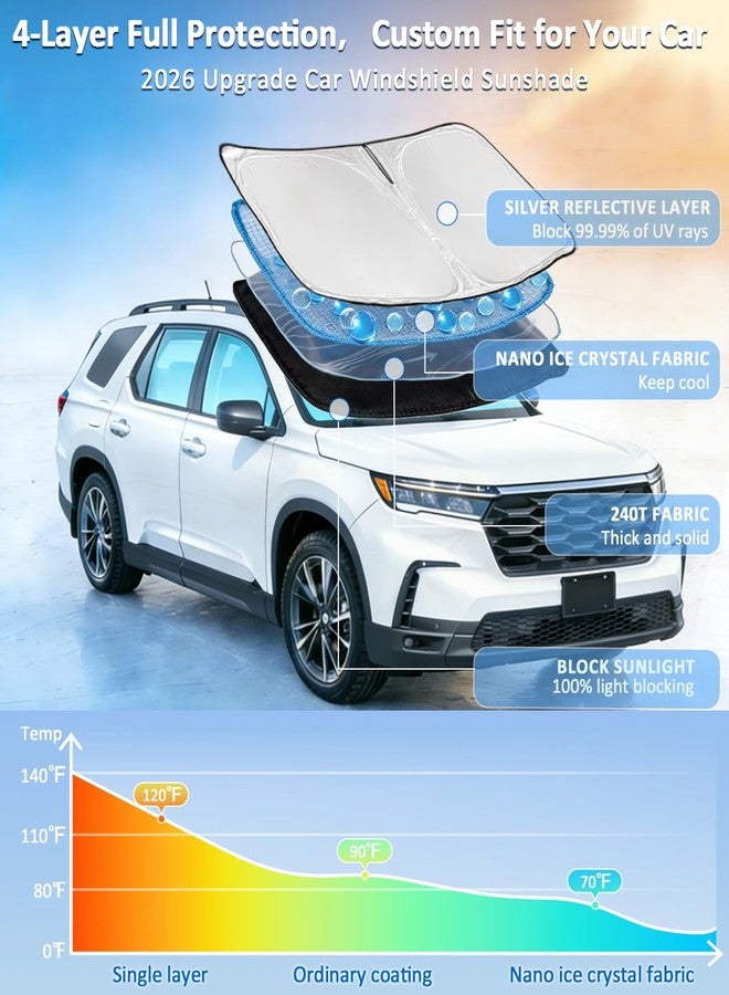 ZOIBV for Mazda CX-9 2016-2025 Windshield Sun Shade - 4 Layers Car Sunshades for Front Windows Shade Cover Custom Fit CX-9 Sun Visor 240T Retractable Shade Blocks UV Rays Car Accessories - Image 2