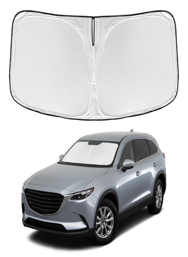 ZOIBV for Mazda CX-9 2016-2025 Windshield Sun Shade - 4 Layers Car Sunshades for Front Windows Shade Cover Custom Fit CX-9 Sun Visor 240T Retractable Shade Blocks UV Rays Car Accessories - Image 1