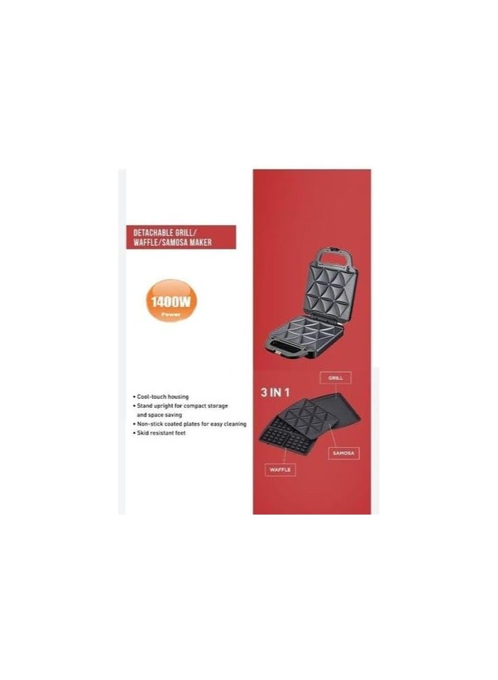 سوكاني ماكينة صنع الساندويتشات متعددة الوظائف 3 في 1، 1400 واط، اسود - SK-08064 - Image 4