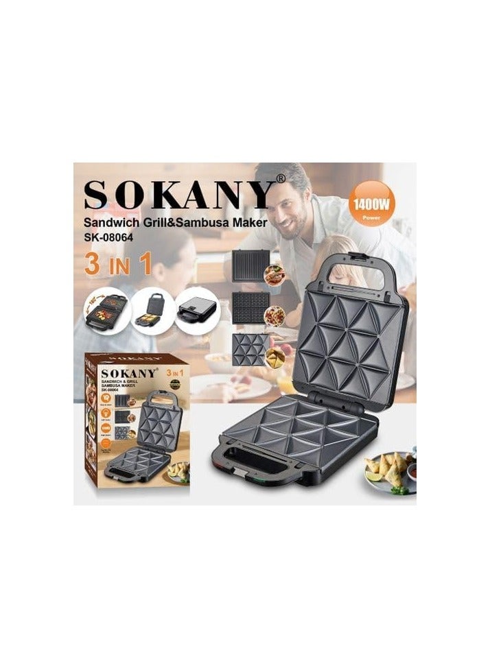 سوكاني ماكينة صنع الساندويتشات متعددة الوظائف 3 في 1، 1400 واط، اسود - SK-08064 - Image 3