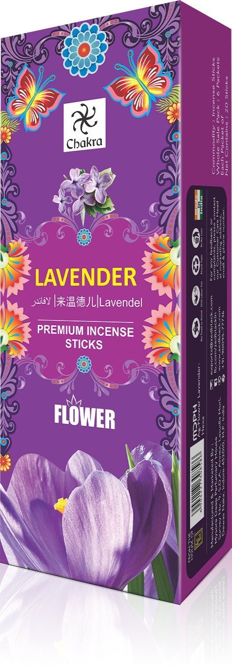 بخور لافندر تشاكرا الفاخر 20 عود عطر في العلبة للاستخدام في المنزل أو مكان العمل رائحة جذابة إجمالي 120 عود