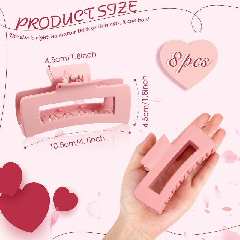 Xunyee 8 Pcs Bridal Bridesmaid Square Hair Clips 4.1 Inch Large Matte Bride Rectangular Hair Claw Clips Pink Bachelorette Party Decorations Styling Accessories for Wedding Gift - Image 2