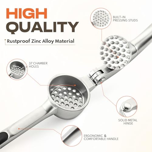 SRISE Kitchen Garlic Press, Rust Proof & Dishwasher Safe Garlic Mincer, Durable Garlic Crusher Set with Peeler＆Brush, Easy to Clean and Squeeze, Matte - Image 3