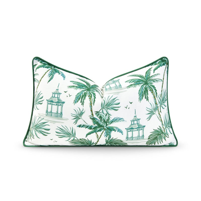 Hofdeco Premium Hofdeco Premium Coastal Patio Indoor Outdoor Lumbar Pillow Cover Only 12x20 Water Resistant for Backyard Couch Green Beach Scene 