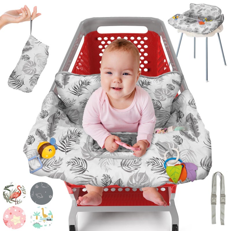 PILLANI Shopping Cart Cover for Baby, High Chair Cover for Restaurant Seat - Grocery Cart Cover for Baby Girl and Boy, Comfortable Cotton Buggy Covers for Babies - Padded Toddler Shopping Cart Cover - Image 1
