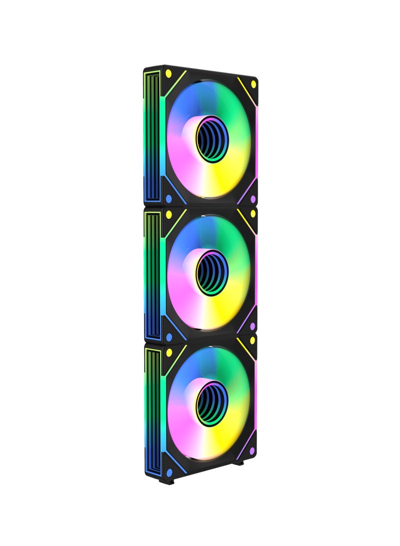 POWER G1-INF MIRROR 120mm Computer Case Fan, Daisy Chain Connection, 5V 3-pin ARGB Lighting, 4-pin PWM Case Fan, for Desktop Computer/ASUS/HP/Lenovo/Windows etc. Radiator/Computer Case Cooling, 120x120x25mm, 3 Pack, Black  - Image 2