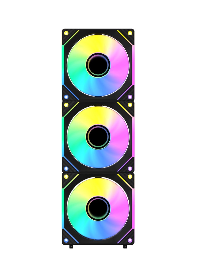 POWER G1-INF MIRROR 120mm Computer Case Fan, Daisy Chain Connection, 5V 3-pin ARGB Lighting, 4-pin PWM Case Fan, for Desktop Computer/ASUS/HP/Lenovo/Windows etc. Radiator/Computer Case Cooling, 120x120x25mm, 3 Pack, Black  - Image 3