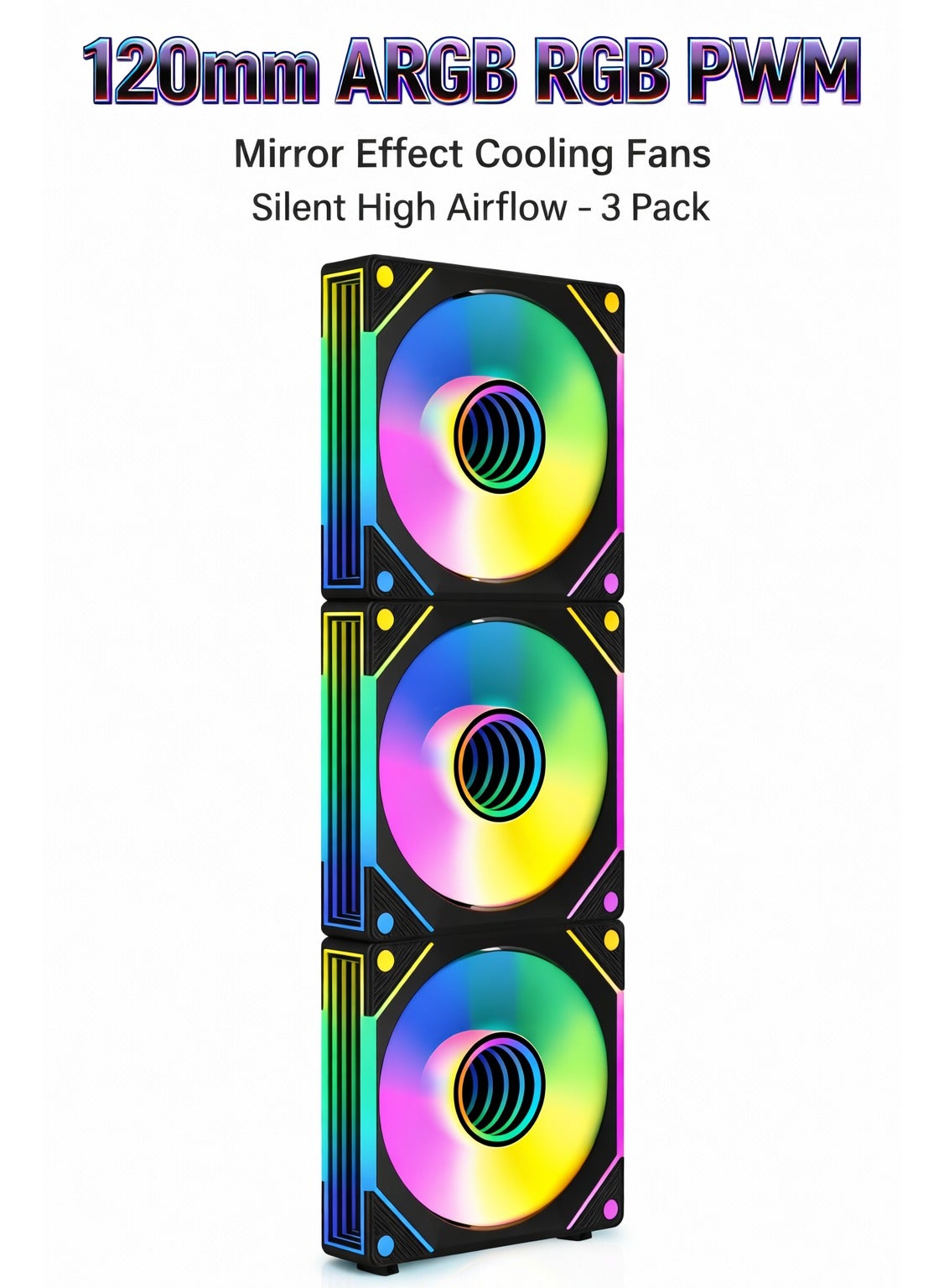 Mirror Fans Pc POWER 120mm ARGB RGB PWM PC Cooling Fans 3-Pack – Mirror Effect Silent ...