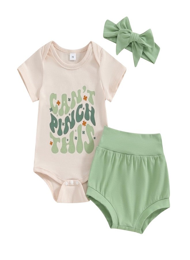 Ayalinggo Newborn Baby Girl 3Pcs Saint Patricks Outfit Can't Pinch This Romper Shorts Headband Summer Layette (Green, 12-18 Months) - Image 1
