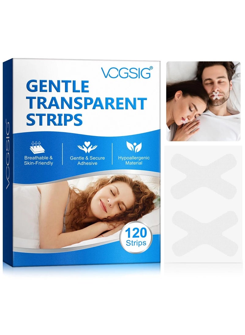 VOGSIG 120Pcs Gentle Transparent Strips Anti Snoring Sleep Tape Disposable Mouth Strips Less Mouth Breathing and Pain Free Removal Tape Reduce Noisy Air Leaks Mouth Tape Sleep Strips  - Image 1