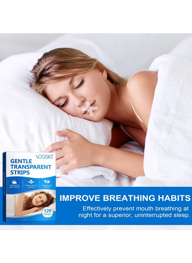 VOGSIG 120Pcs Gentle Transparent Strips Anti Snoring Sleep Tape Disposable Mouth Strips Less Mouth Breathing and Pain Free Removal Tape Reduce Noisy Air Leaks Mouth Tape Sleep Strips  - Image 2