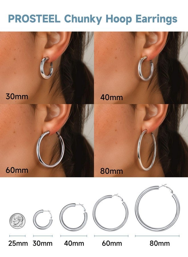 PROSTEEL Hoop Earrings Women Minimalist Jewelry Huggie Cool Earing 40Mm Stainless Steel Chunky Thick Black Hoops Earrings - Image 4