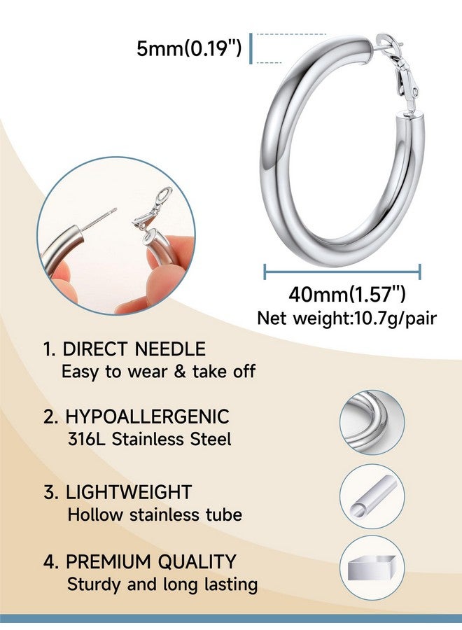 PROSTEEL Hoop Earrings Women Minimalist Jewelry Huggie Cool Earing 40Mm Stainless Steel Chunky Thick Black Hoops Earrings - Image 5