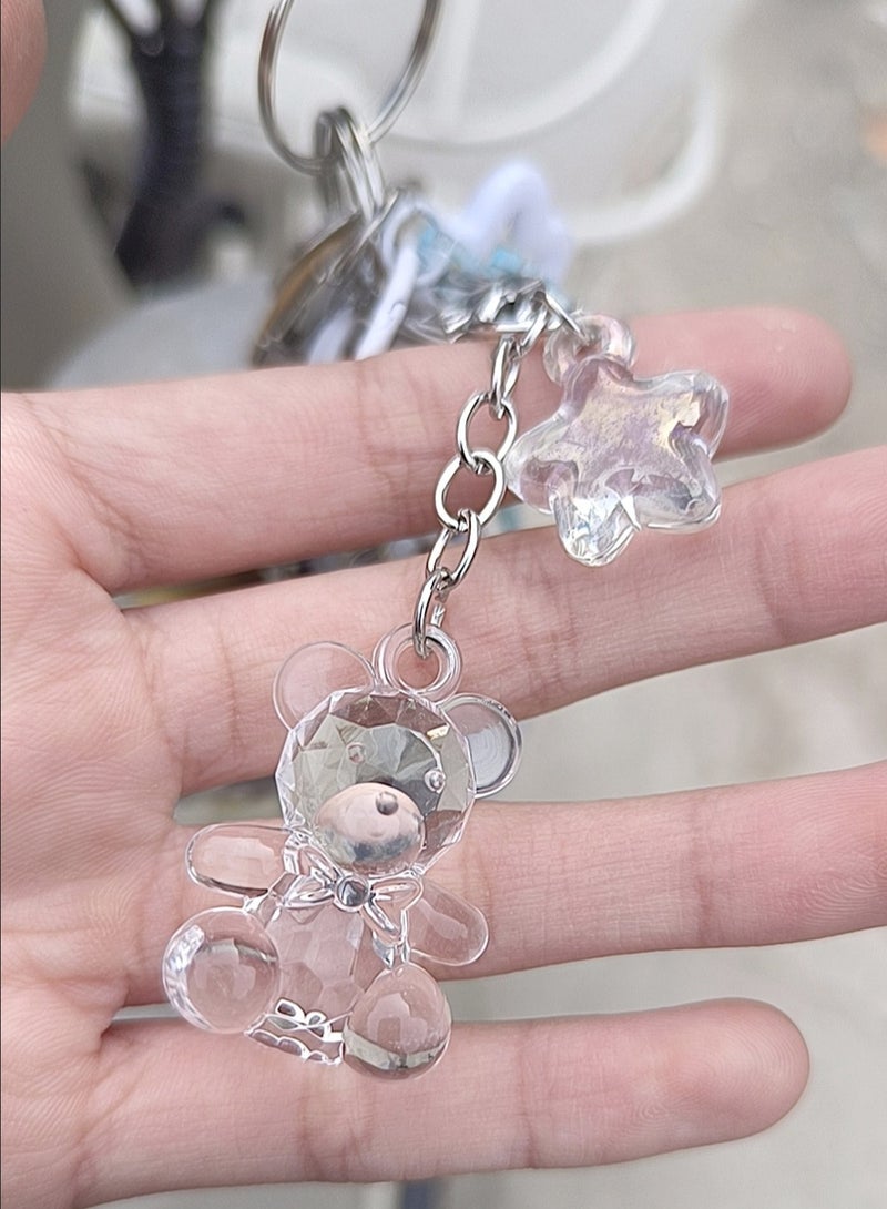 Crystal Teddy Bear Keychain with Star Charm, Adorable Handbag Pendant and Key Accessories for Women Grils, Purse Tote Bag Backpack Ornaments - Image 1