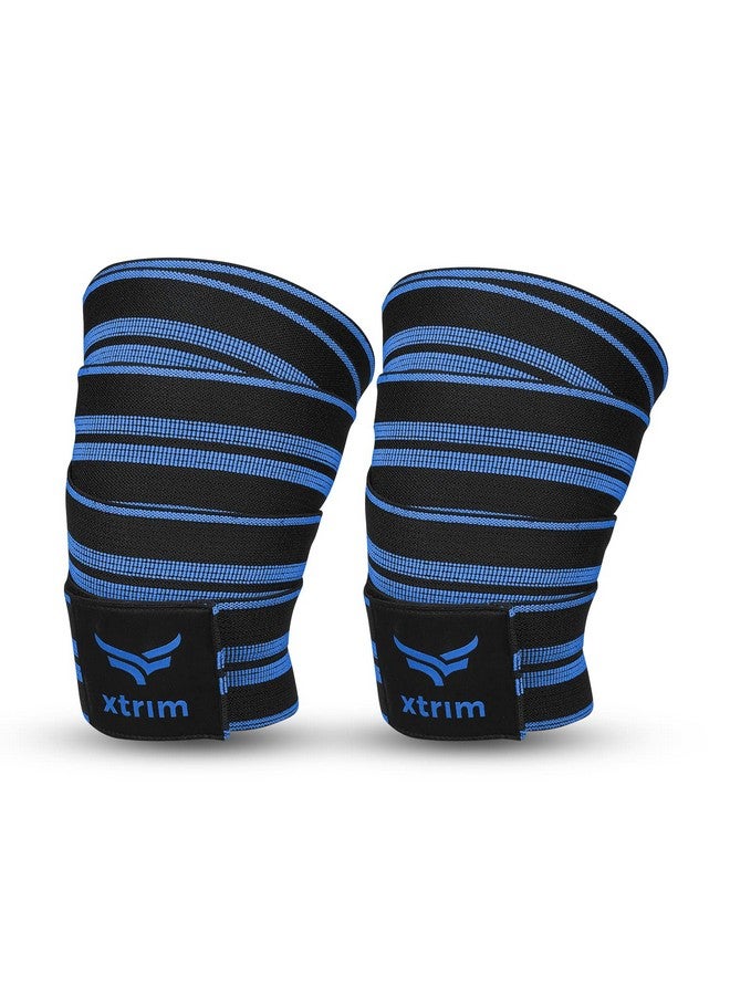 XTRIM Knee Support for Men - Knee Wraps - Knee Stabilizer - Unisex Knee Bands for Sports, Squats, and Heavy Lifting, Washable Fabric (2 Meters Long, Set of 2, Blue) - Image 1