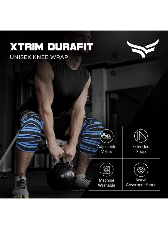 XTRIM Knee Support for Men - Knee Wraps - Knee Stabilizer - Unisex Knee Bands for Sports, Squats, and Heavy Lifting, Washable Fabric (2 Meters Long, Set of 2, Blue) - Image 2