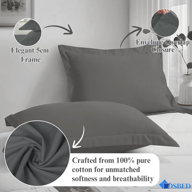 OSBED Cotton Pillow Covers Set of 2 - Breathable & Cooling Pillow Shams (Grey, 50 x 75cm) - Image 4