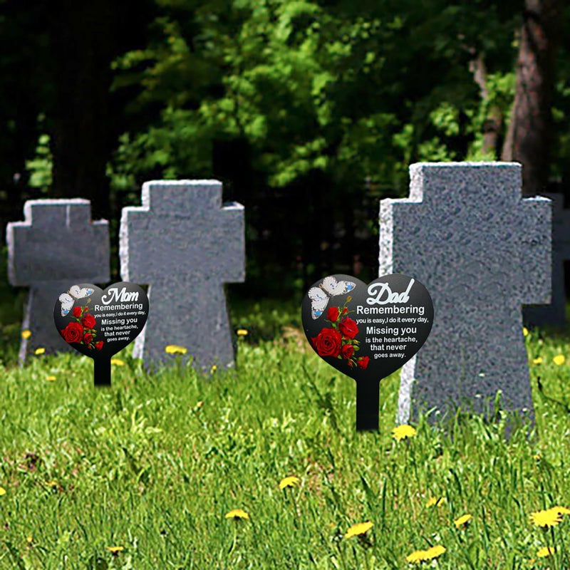 OZIO Heart Memorial Plaque Stake Sympathy Grave Markers Metal Grave Stake Decoration for Mom Dad Cemetery Outdoors Yard Garden (Mom-Butterfly) - Image 3