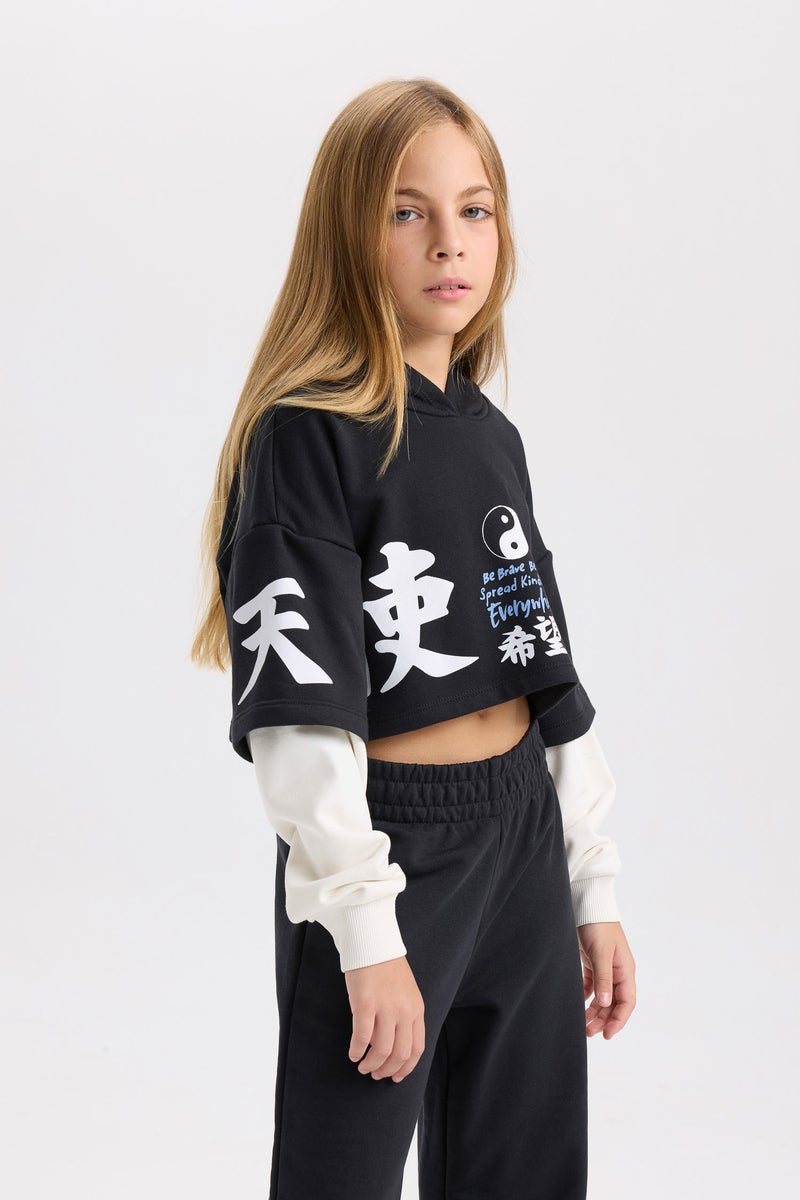 DeFacto Girl Printed Sweatshirt Jogger Sweatpants 2 Piece Set  - Image 1