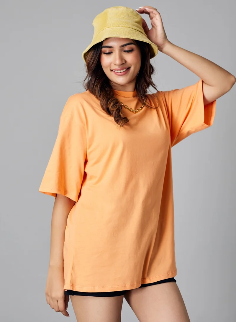 Zigzag Oversize Light Orange Solid T-shirt
