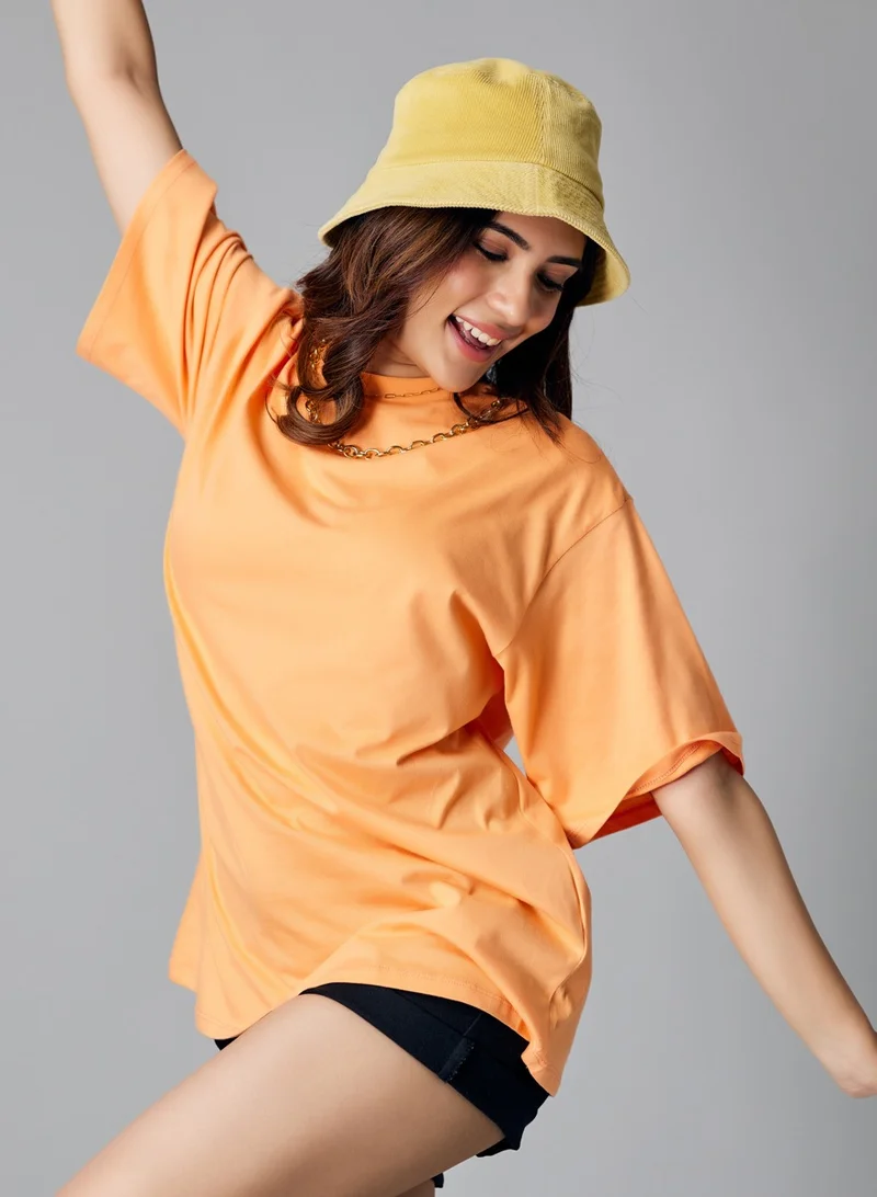 Zigzag Oversize Light Orange Solid T-shirt
