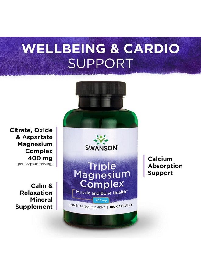 Swanson Triple Magnesium Complex - Mineral Supplement - Natural Support - Featuring Citrate, Oxide & Aspartate - (100 Capsules, 400mg Each,) (2 Pack) - Image 5