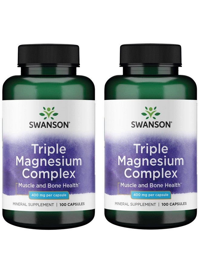 Swanson Triple Magnesium Complex - Mineral Supplement - Natural Support - Featuring Citrate, Oxide & Aspartate - (100 Capsules, 400mg Each,) (2 Pack) - Image 1