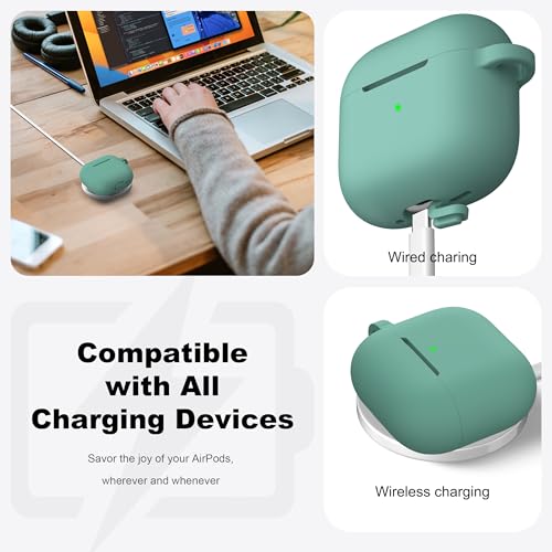 R-fun غطاء R-fun لسماعات Airpods 4 مع مجموعة تنظيف، غطاء سيليكون ناعم مع حلقة مفاتيح، غطاء واقي كامل للرجال والنساء، متوافق مع أحدث سماعات Airpods 4 من آبل، أخضر صنوبر - Image 3