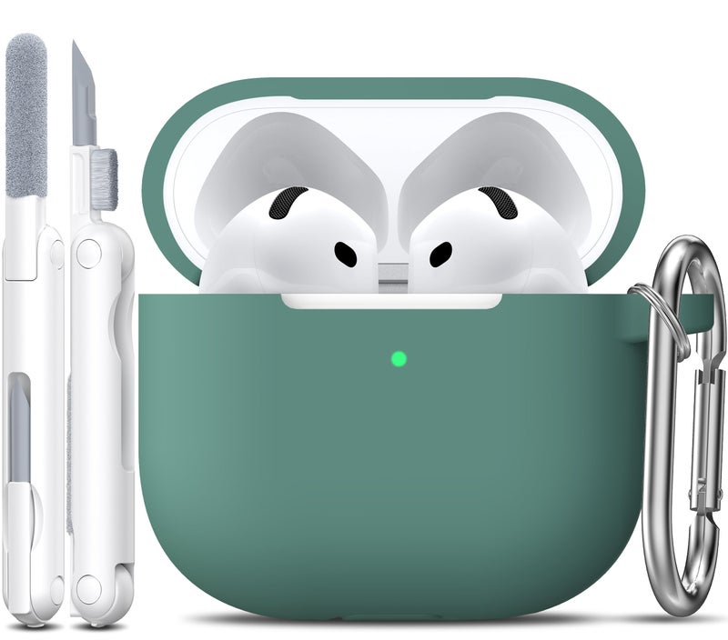 R-fun غطاء R-fun لسماعات Airpods 4 مع مجموعة تنظيف، غطاء سيليكون ناعم مع حلقة مفاتيح، غطاء واقي كامل للرجال والنساء، متوافق مع أحدث سماعات Airpods 4 من آبل، أخضر صنوبر - Image 1