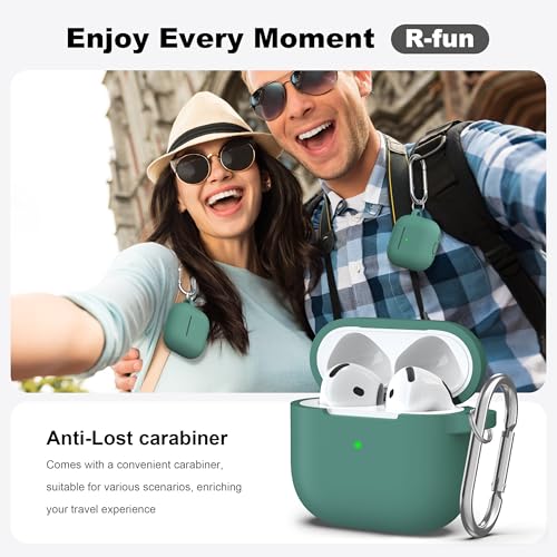 R-fun غطاء R-fun لسماعات Airpods 4 مع مجموعة تنظيف، غطاء سيليكون ناعم مع حلقة مفاتيح، غطاء واقي كامل للرجال والنساء، متوافق مع أحدث سماعات Airpods 4 من آبل، أخضر صنوبر - Image 2