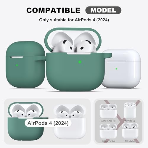 R-fun غطاء R-fun لسماعات Airpods 4 مع مجموعة تنظيف، غطاء سيليكون ناعم مع حلقة مفاتيح، غطاء واقي كامل للرجال والنساء، متوافق مع أحدث سماعات Airpods 4 من آبل، أخضر صنوبر - Image 4