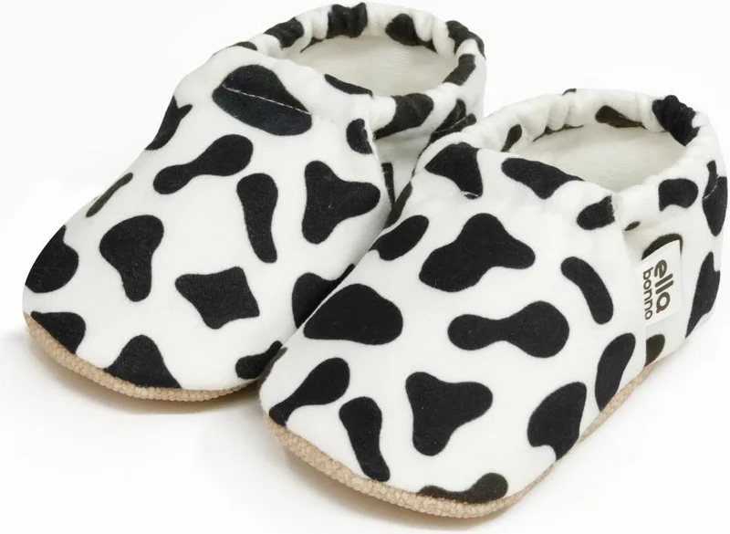 Ella Bonna Patterned Baby Booties, Non-Slip Sole, Home Nursery Shoes Slippers, Cow Patterned
