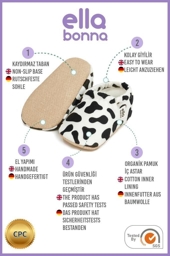 Ella Bonna Patterned Baby Booties, Non-Slip Sole, Home Nursery Shoes Slippers, Cow Patterned - Image 4