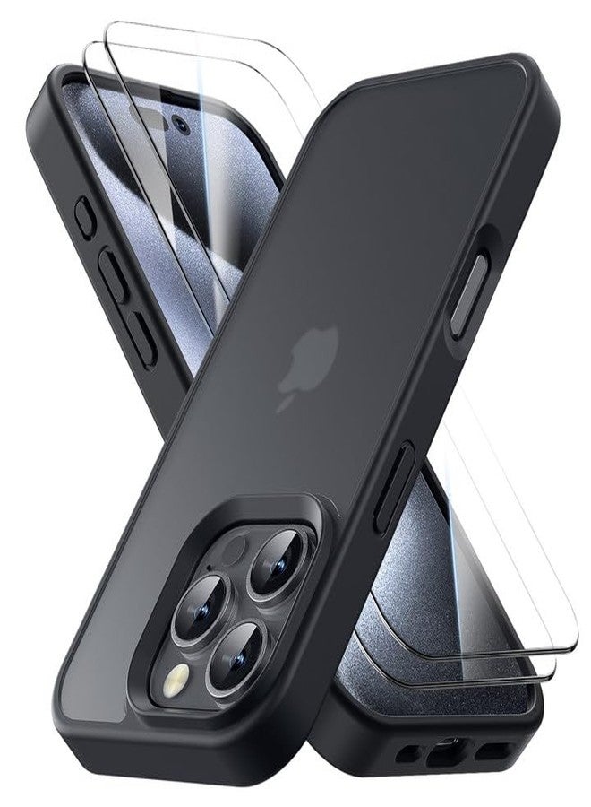 جراب Yriklso لهاتف iPhone 16 Pro، مقاوم للصدمات، مزود بـ 2 واقي شاشة من الزجاج المقوى، حماية من السقوط بمعايير عسكرية، جراب نحيف وشفاف لهاتف iPhone 16 Pro مقاس 6.3 بوصة، طقم أسود