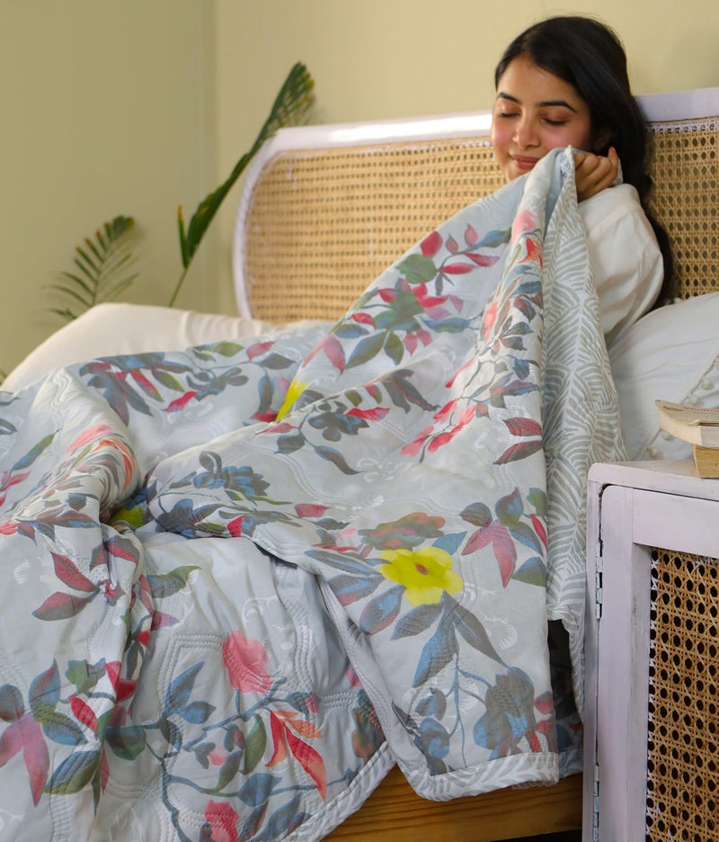 Fancy Walas Dohar Double Bed 100% Cotton Blankets for Summer | 90x100inch, 150GSM Ac Comforter and Cooling Blankets for Summer | Grey Color | Classic Printed Design | Quilt | Ideal for Gifting - Image 5
