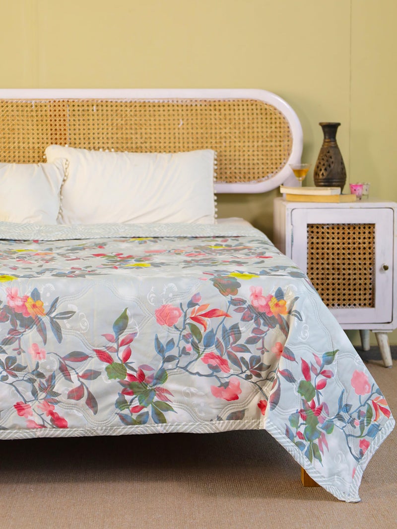 Fancy Walas Dohar Double Bed 100% Cotton Blankets for Summer | 90x100inch, 150GSM Ac Comforter and Cooling Blankets for Summer | Grey Color | Classic Printed Design | Quilt | Ideal for Gifting - Image 3