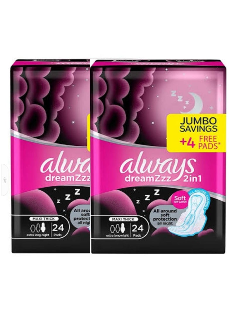 Always - Always Cotton Soft Long Night Pads, 24 Count, 2 Pack - Image 1