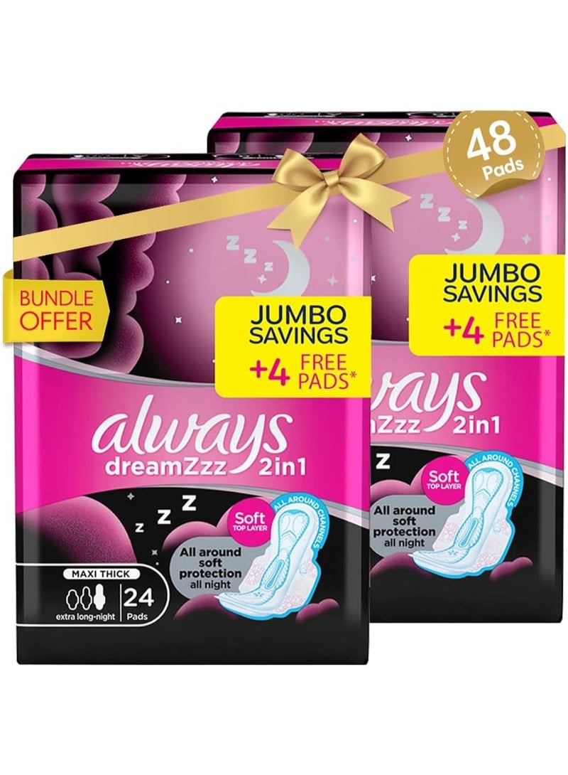 Always Cotton Soft Long Night Pads, 24 Count, 2 Pack - Image 2