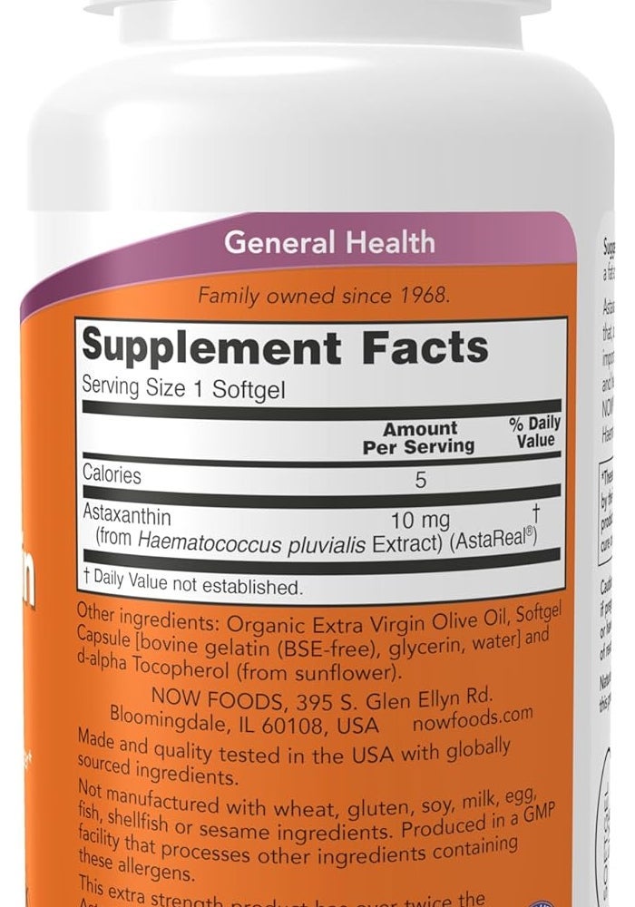NOW Foods Extra Strength Astaxanthin 10mg Softgels - Image 2