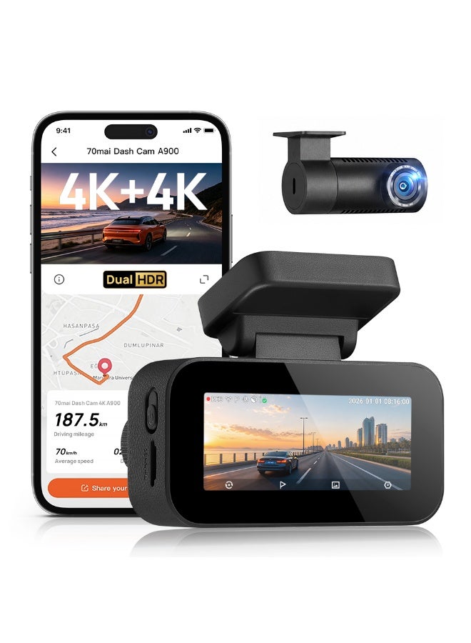 70mai 4K + 4K Dash Cam A900, Front and Rear Car Camera, Supercapacitor, Dual HDR, Night Vision, GPS, Wi-Fi 6, Loop Recording, Optional 24H Parking Mode - Image 1