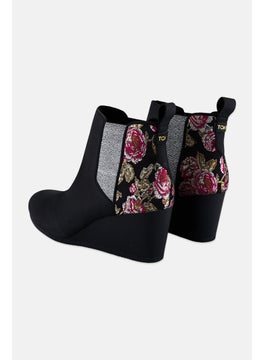 TOMS Women Kayley Slip On Floral Ankle Boots, Black  - Image 2