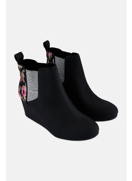 TOMS Women Kayley Slip On Floral Ankle Boots, Black  - Image 1