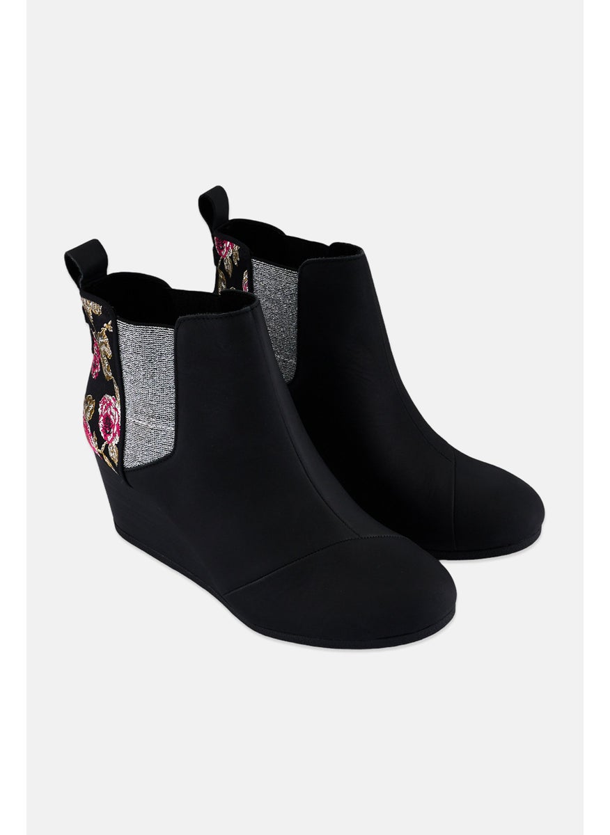 TOMS Women Kayley Slip On Floral Ankle Boots, Black  - Image 1