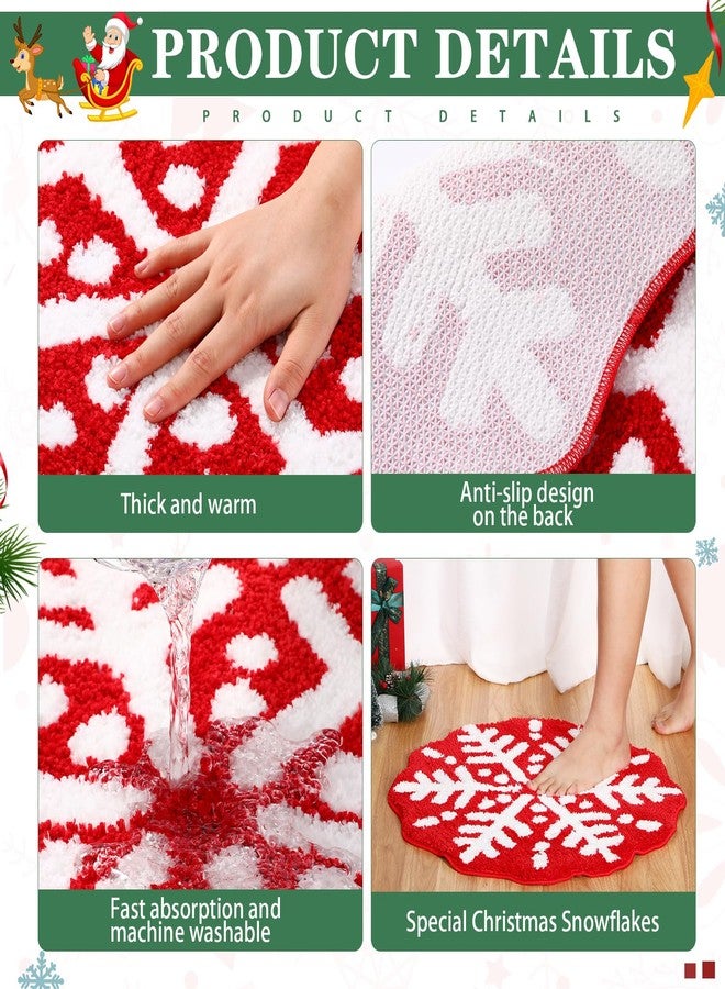 Tinideya Red Winter Snowflake Bathroom Rugs 24.41 inch Round Snowflake Bath Rug Non Slip Winter Doormat Welcome Mat for Bathroom Carpet Decoration - Image 3