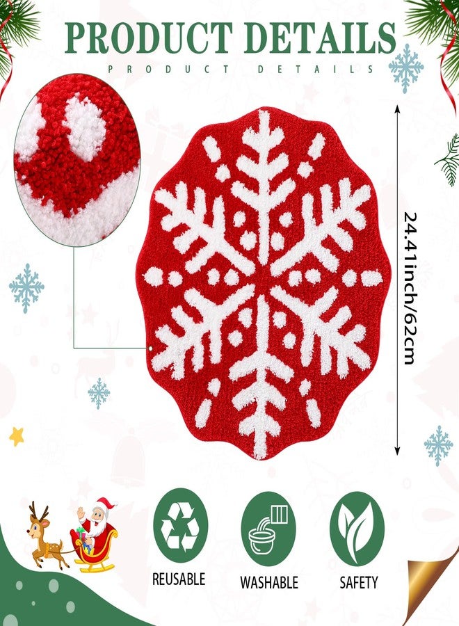 Tinideya Red Winter Snowflake Bathroom Rugs 24.41 inch Round Snowflake Bath Rug Non Slip Winter Doormat Welcome Mat for Bathroom Carpet Decoration - Image 2