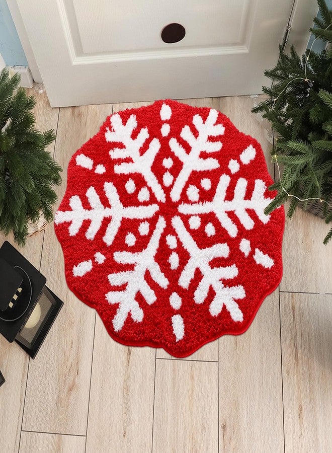 Tinideya Red Winter Snowflake Bathroom Rugs 24.41 inch Round Snowflake Bath Rug Non Slip Winter Doormat Welcome Mat for Bathroom Carpet Decoration - Image 1